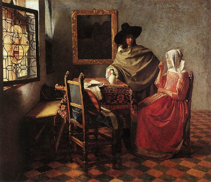 Jan Vermeer Lady Drinking and a Gentleman oil painting image